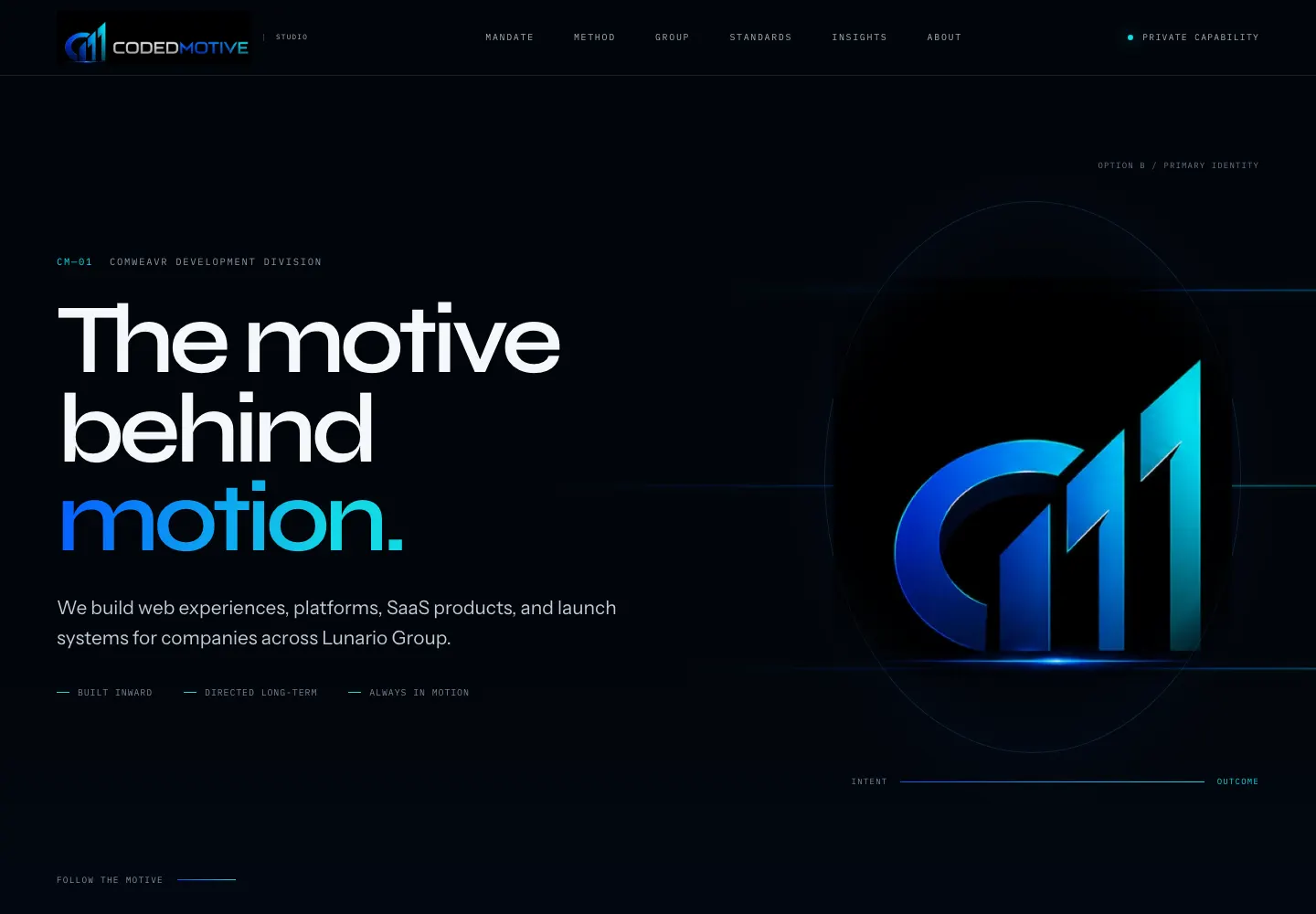 CodedMotive Studio digital experience homepage