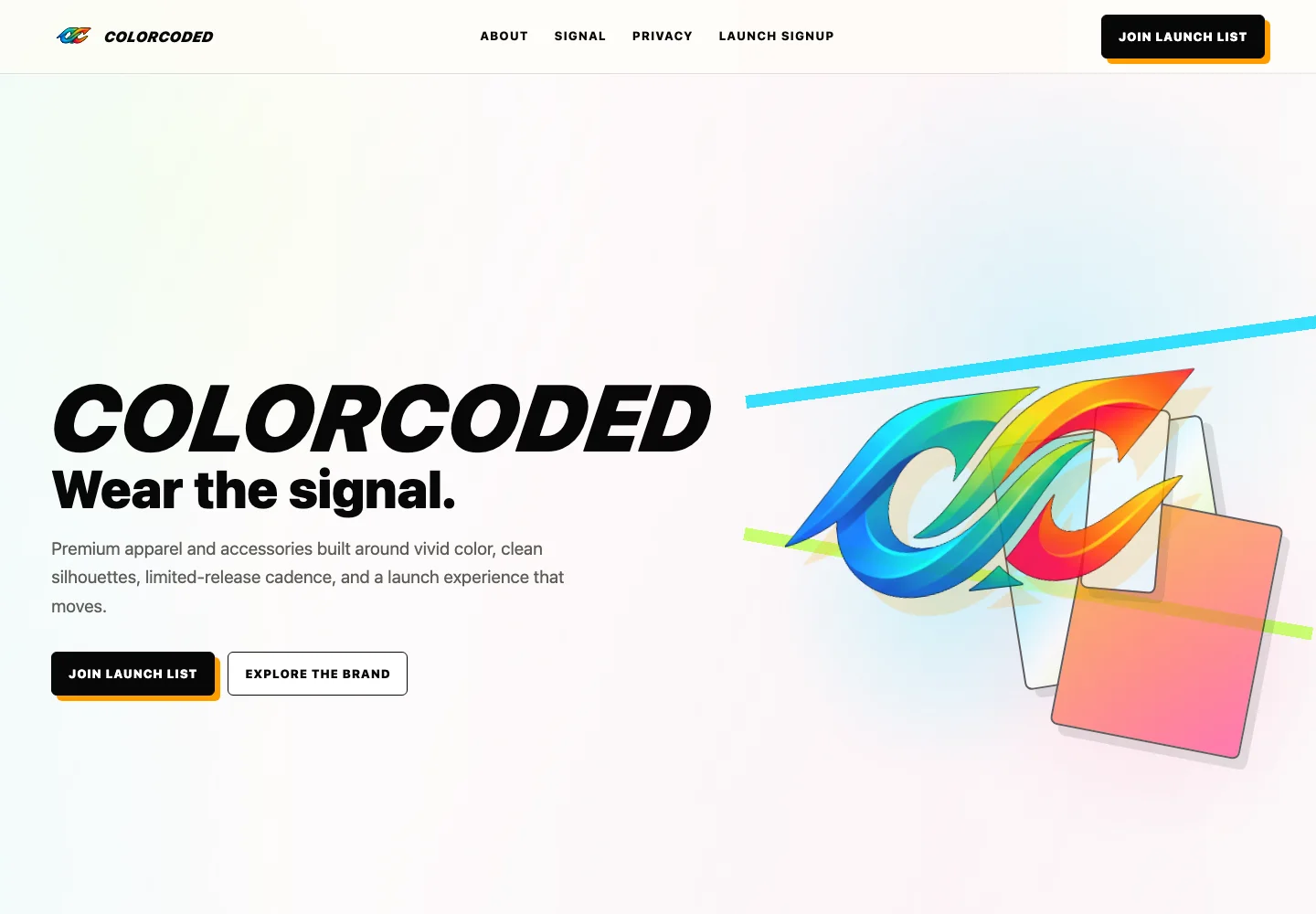 ColorCoded premium apparel launch homepage