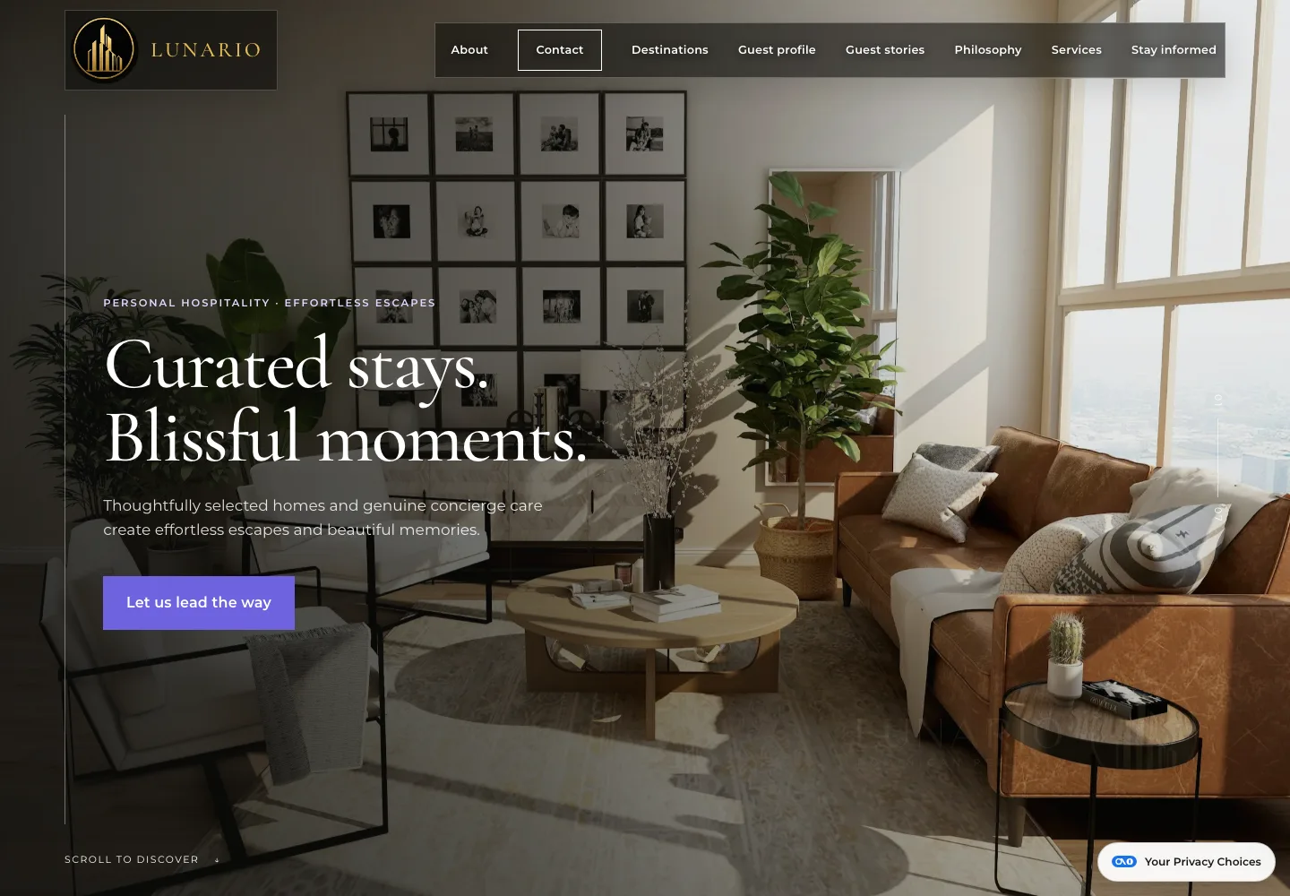 Lunario hospitality and destination homepage