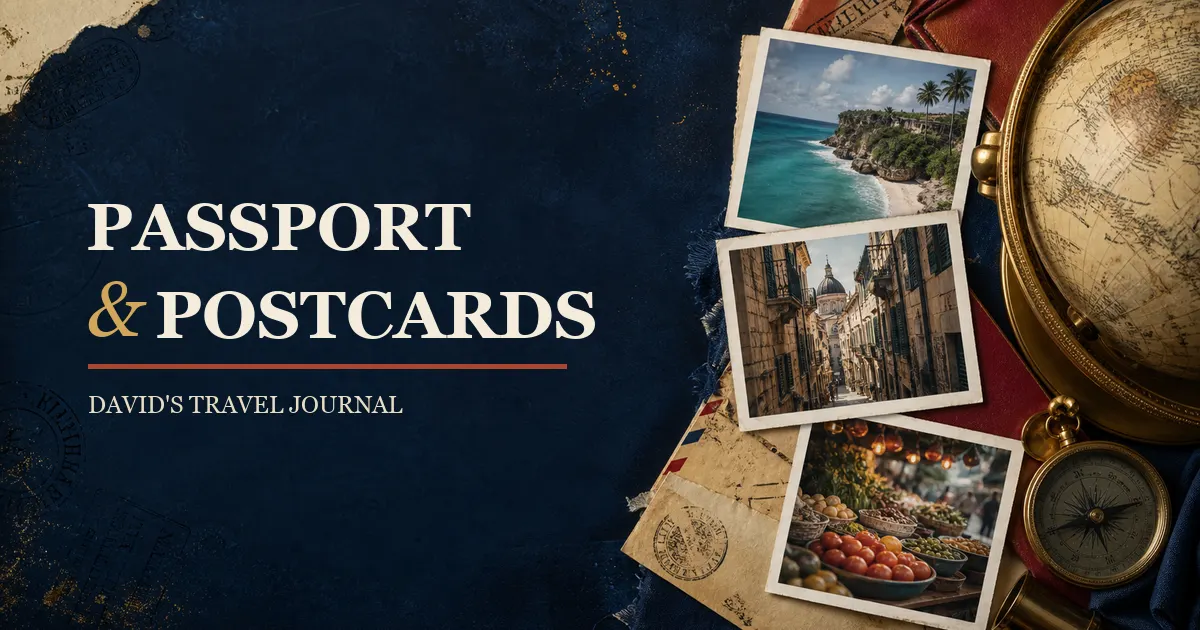 Passport and Postcards travel journal identity and destination imagery
