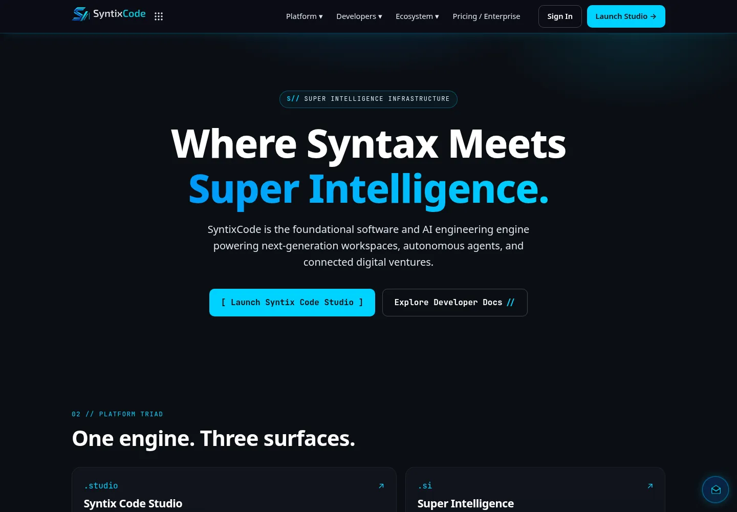 SyntixCode software and AI engineering homepage